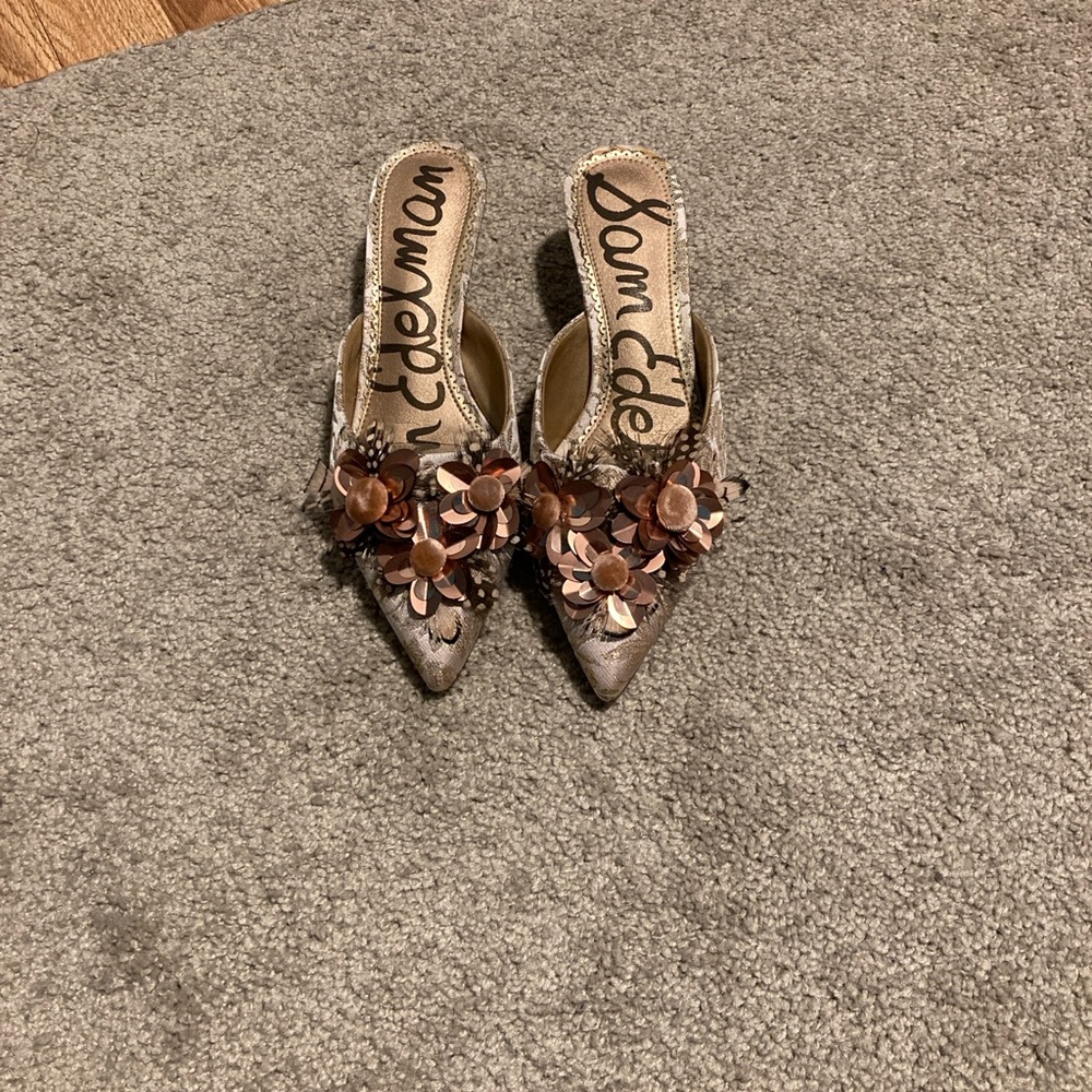 Sam Edelman Floral Embellished Mules - Brown
